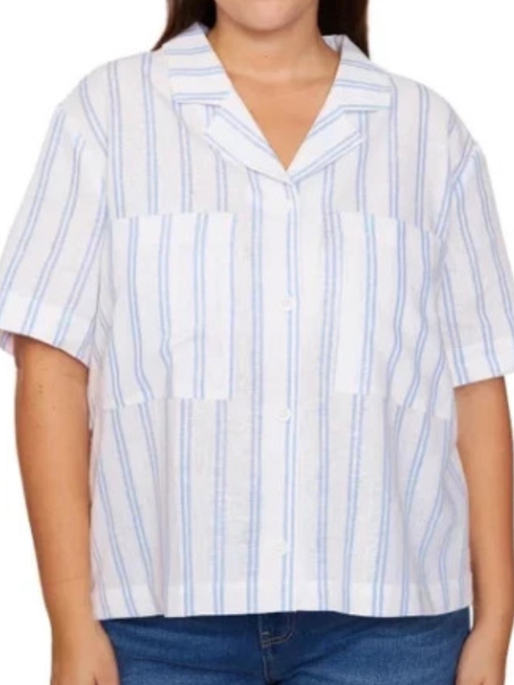 Buffalo David Bitton White Shirt with Light Blue Stripes